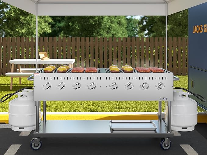 60 in. Commercial Mobile Outdoor Propane Gas Grill, ETL Listed in Stainless-Steel (KM-CGM-60)