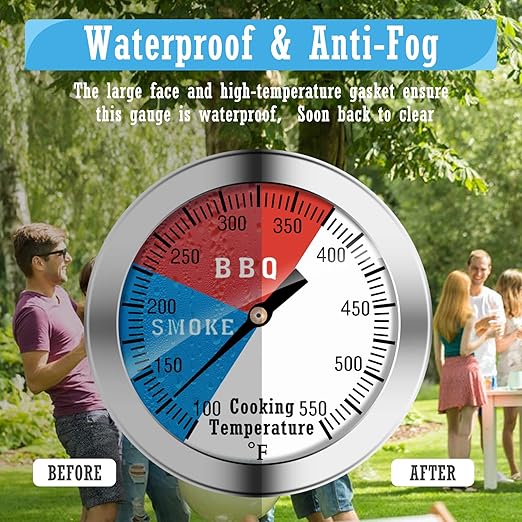 BBQ Thermometer Gauge - Charcoal Grill Pit Smoker Temp Gauge Grill Thermometer with Fahrenheit and Heat Indicator (1 Pack)
