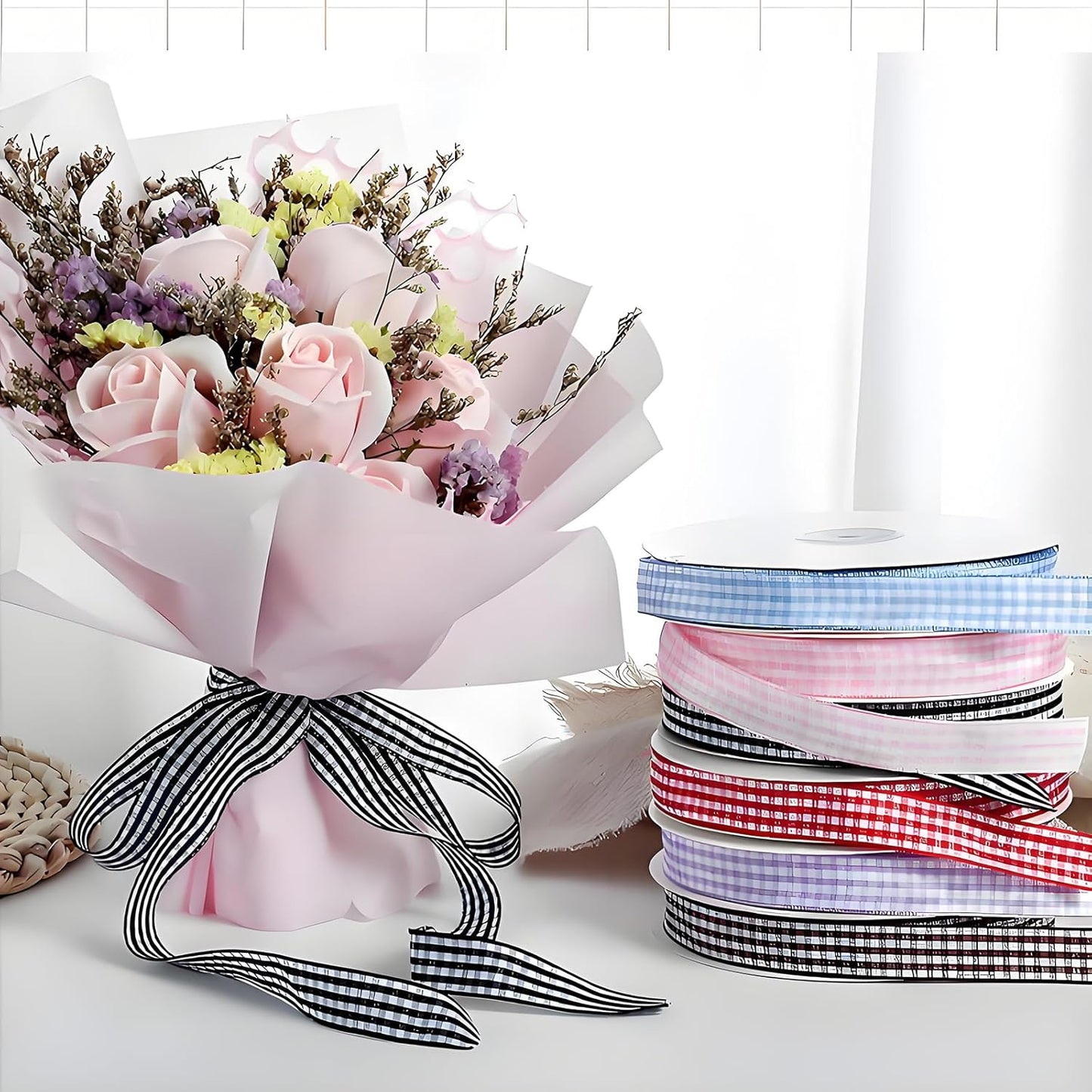 Classic Gingham Checkered Ribbon, Assorted Colors Premium Polyster Plaid Checkered Craft Ribbon for Gift Wrapping, DIY Projects, Hair Bows,Scrapbooking & Party Decor (Deep Khaki, 3/8x50Yd)