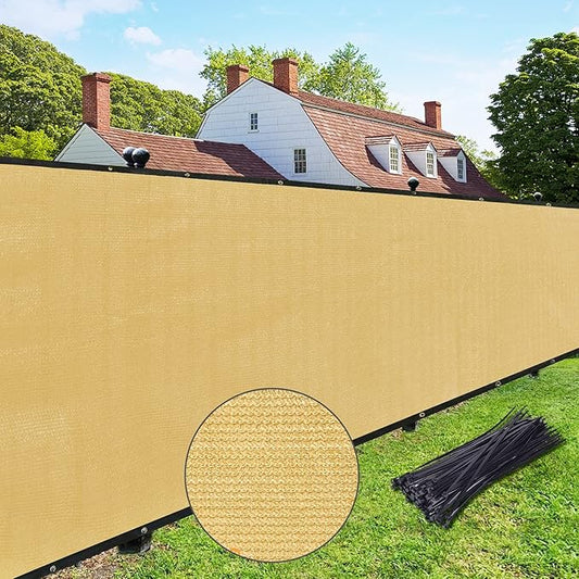 UPGRADE Privacy Fence Screen 5'x90' Sand Outdoor 90% Visibility Blockage 170 GSM Mesh Shade Cover Panels for Backyard,Balcony,Home Decoration with Zip Ties,Customized Avaliable