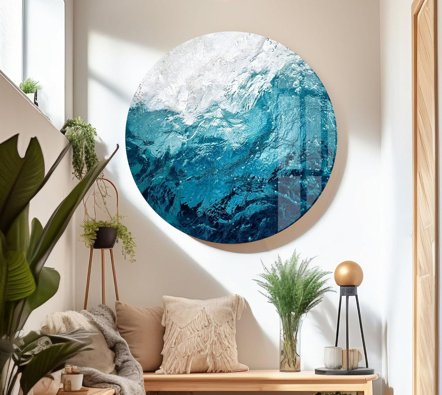 My Photostation.com 28Wx18H'' Blue Waves Abstract Glass Wall ArtTempered Glass Printing Wall Decor Large Wall Art Wall Hangings