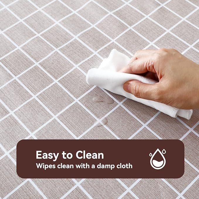 Romanstile Rectangle Vinyl Tablecloth, 100% Waterproof Oil-Proof Checkered Plastic Table Cloth, Heavy Duty Wipeable Table Covers for Dining, Camping, Picnic, Outdoor - 54 x 120 Inch, Sand