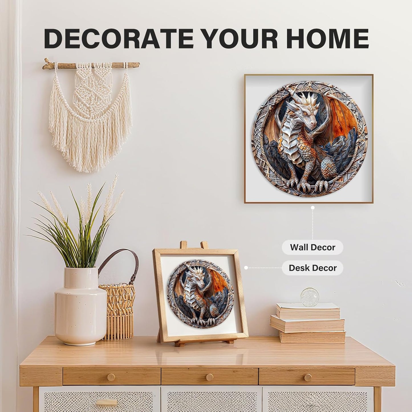 Wooden Puzzles for Adults, Wood Jigsaw Puzzle, Wooden Cave Dragon Puzzles, Family Puzzle Game (M-11.4 * 11.4in 200pcs)