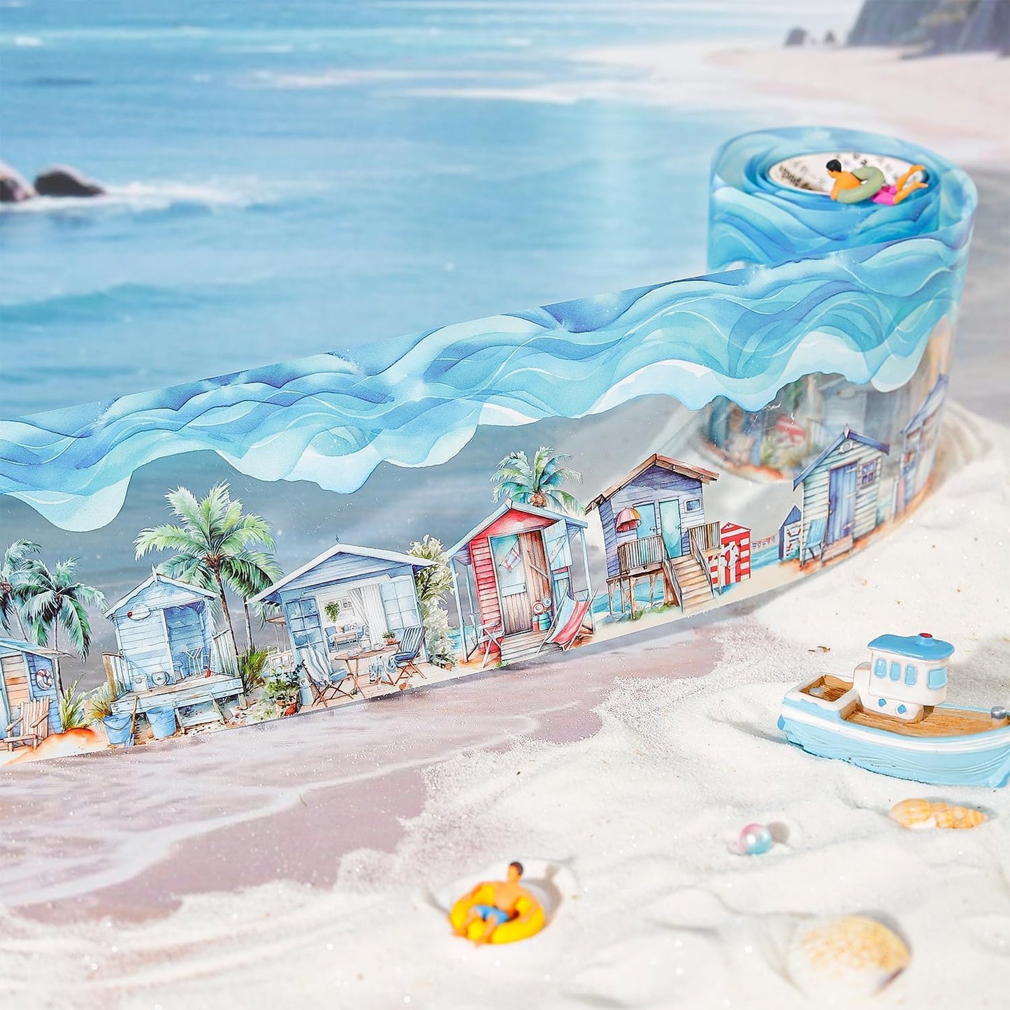 6 Rolls PET Tape Stickers for Journaling,Ocean Washi Tape Stickers for Scrapbook Supplies,Junk Journal,DIY Craft,Painting(Coast)