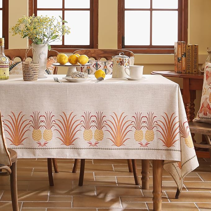 patdrea Designer Linen Tablecloth for Rectangle Table,Pineapple Pattern Colorful Tropical Style Tablecloths,Table Cover Cloth Decor for Kitchen Dining Christmas,Thanksgiving,55"x87"-Pineapple B