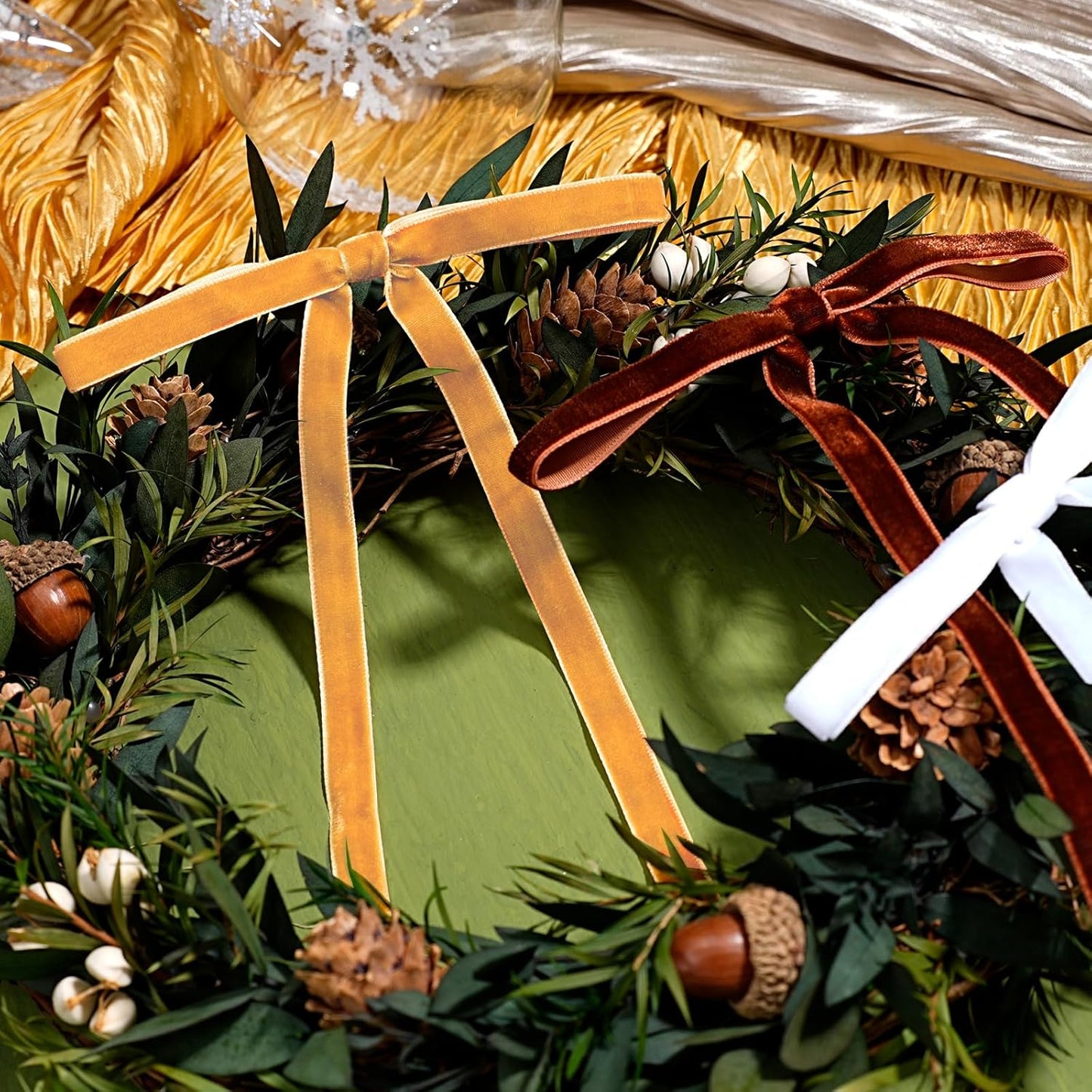 LaRibbons Thin Velvet Ribbon 3/8 Inch x 25 Yards, Khaki Velvet Ribbon for Christmas Tree, Gift Wrapping, Wreath Bow, Outdoor Decoration