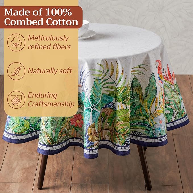 Maison d'Hermine Premium Table Cloth Round Table 100% Cotton 70 Inches Tablecloth Reusable Decorative Everyday Use for Dining Room, Farmhouse, Home, Party, Festive & Wedding - Mosaic