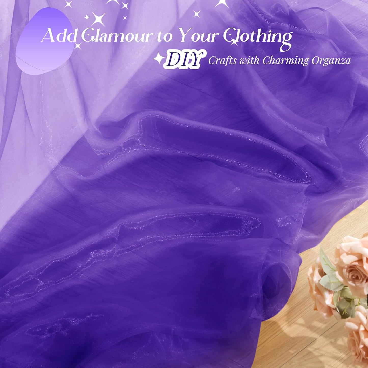 P Pothuiny Sheer Organza Fabric by The Yard, 1 Yard x 60 Inch Wide Bridal Purple Organza Tulle Fabric Roll Shiny Gauze Fashion Dress Sewing Craft for Wedding Party Decorations Backdrop