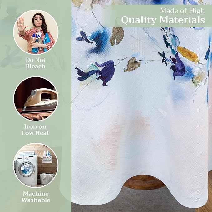 Maison d' Hermine Table Cloth Round Table 100% Cotton 69 Inches Tablecloth Reusable Decorative Everyday Use for Dining Room, Farmhouse, Home, Party, Festive & Wedding Spring Summer - Lazy Summer Days