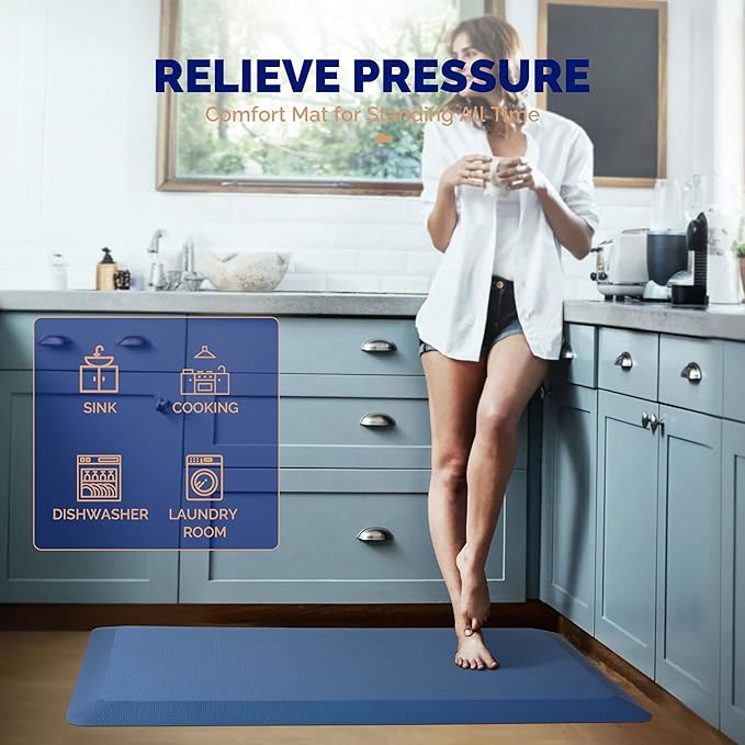 FEATOL Anti Fatigue Mat for Standing, 9/10 Extra Thick Ergonomic Standing Desk Mat, Comfort & Durable Memory Foam Standing Mat at Home,Office All Day (20" x 32", Blue, 1PC)