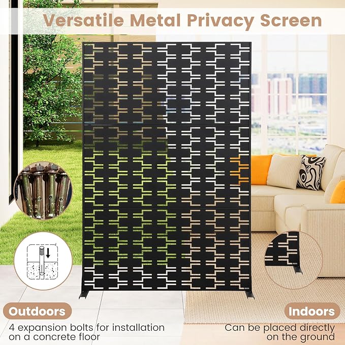 Giantex 2 Panels Metal Privacy Screen, 72''H x 48''W Powder-Coated Decorative Outdoor Fence Panel, Wall Divider for Room Separation, Freestanding Patio Divider for Balcony & Yard (Brick Pattern)