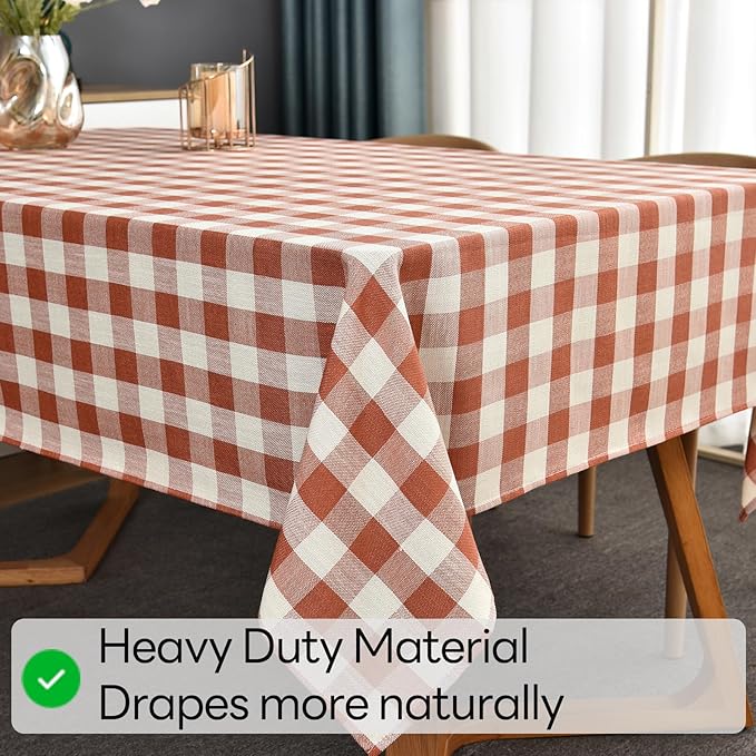 Gingham Table Cloth for Rectangle Tables Orange Checkered Plaid Tablecloth Heavy Duty Cotton Blend Washable & Wrinkle Table Cover for Outdoor Kitchen Dining Picnic Camping (52x120 Inch)