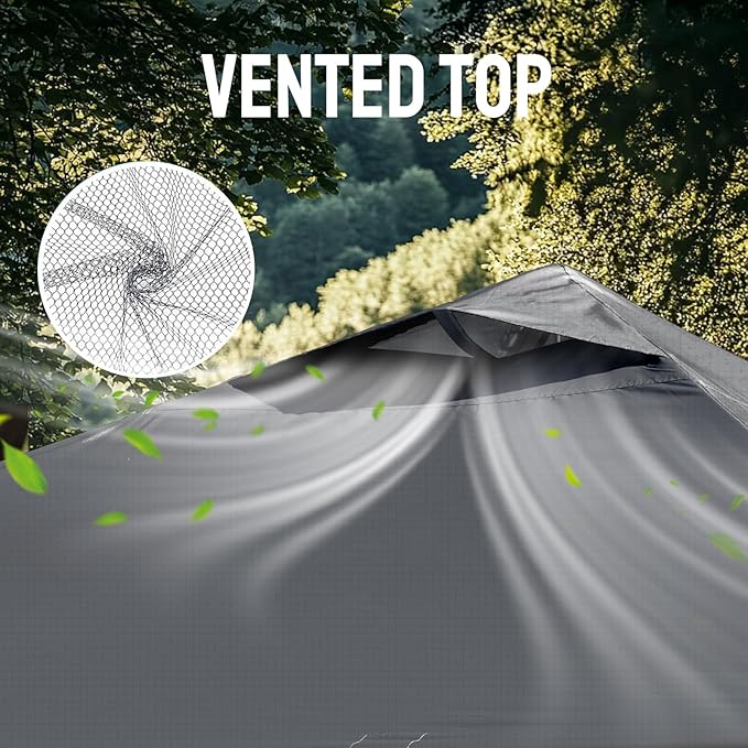 CROWN SHADES 10x10 Pop Up Canopy Tent - Patented Center Lock One Push Instant Outdoor Canopy Beach Tent with STO-N-Go Bag 8 Stakes & 4 Sand Bags，Grid Grey