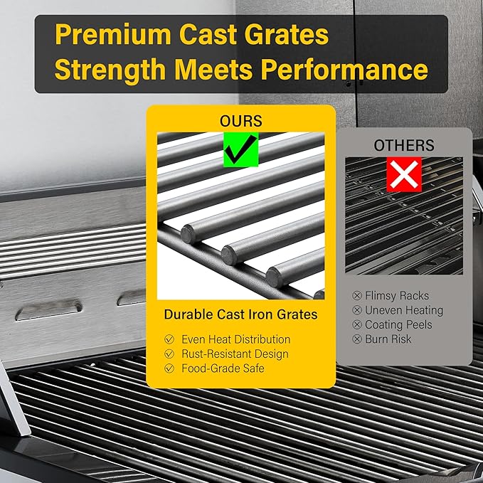 34-Inch Premium Built-In Liquid Propane Griddle for Outdoor Kitchen, 3-Burner Heavy Duty Stainless Steel Flat Top Grill with Lid, 48,000 BTUs, Large Cooking Area for BBQ Island, Outdoor Cooking, Black