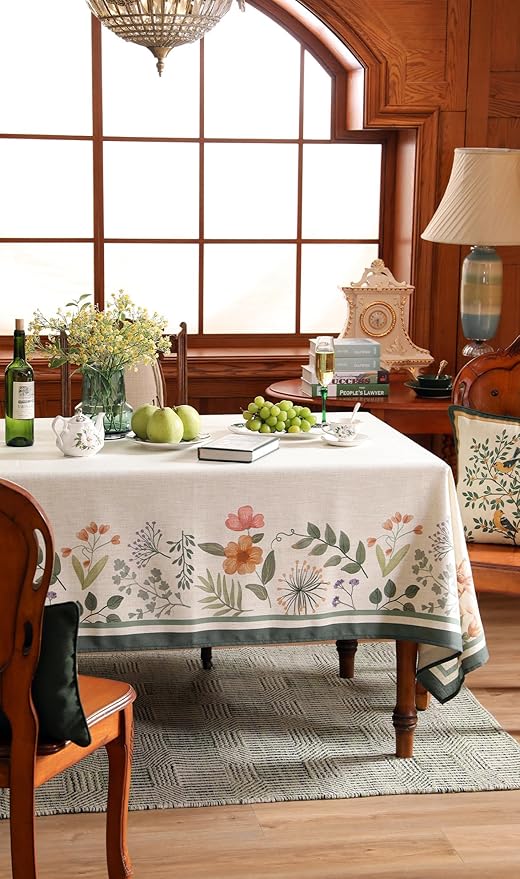 Beige Linen Square Tablecloth,Vintage French Shabby Chic Floral Wrinkle Free Table Cloth,Decor Table Cover for Kitchen,Dining,Party,Home,Christmas,Thanksgiving,67"*67"-Manolya