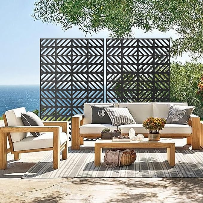 Heavy-Duty Outdoor Privacy Screen for Patio, Balcony, Backyard - 72" H * 44" W Tall Metal Room Divider with Geometric Pattern, Anti-Tipping Kit, Weather Resistant, Easy Assembly (Black-FGXPF)