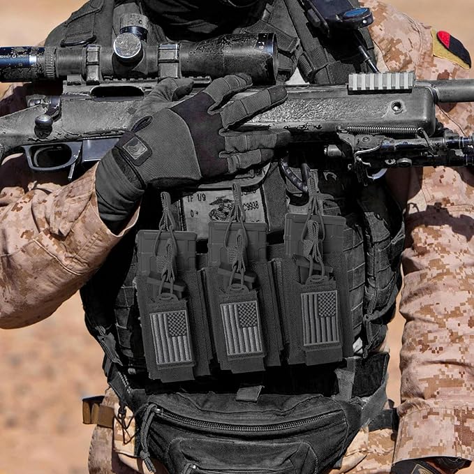 Open-Top Single/Double/Triple Molle Mag Pouch for 5.56mm M4 M16 AK AR Glock M1911 9mm Elastic Rifle Magazines Pistol Mag Pouches Holder Carrier with USA Flag Patch