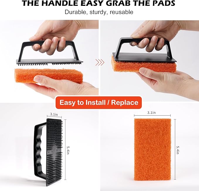 Hhome Griddle Cleaning Kit 16 Piece for Blackstone Flat Top, Grill Cleaning Accessories Tool, Easy Clean on Hot or Cold Surfaces, 14 Cleaning Pads and 2 Handles