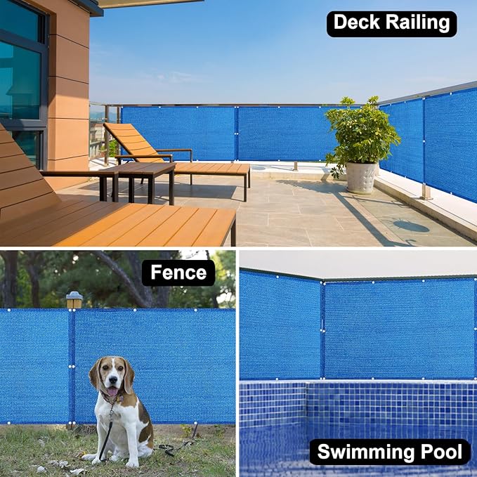 Eden's Decor Balcony Privacy Screen Cover Mesh Windscreen Weather-Resistant UV Protection for Backyard Deck, Patio, Balcony, Pool, Porch, Fence, Railing, Gardening (Blue,6'x 15')