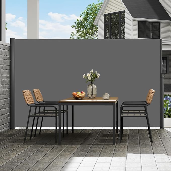 VEVOR Retractable Side Awning, UV 50 63''x 118'' Full Aluminum Rust-Proof Outdoor Privacy Screen, 280 g Thicken Folding Room Divider Wind Screen, for Patio Sun Shade, Backyard, Balcony, Gray