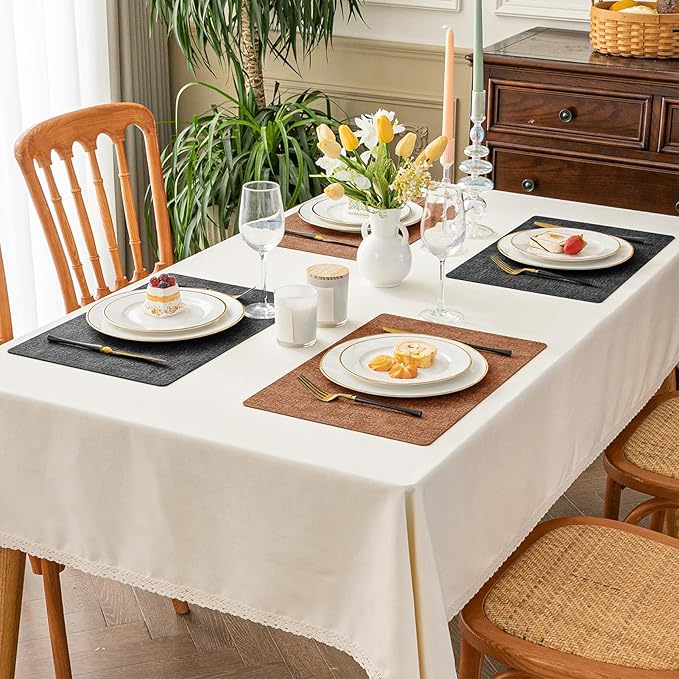 Romanstile Reversible Vinyl Placemats Set of 4, Faux Leather 100% Waterproof Oil-Proof Wipeable Place Mats, Heat Resistant Dual Sided Table Mats for Kitchen/Dining/Party (Grey Orange, 12 x 17 Inch)
