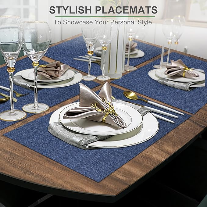 BETEAM Placemats Set of 8, Woven Vinyl Placemat for Dining Table Washable Wipeable Kitchen Place Mats Durable Indoor Outdoor Table Mats
