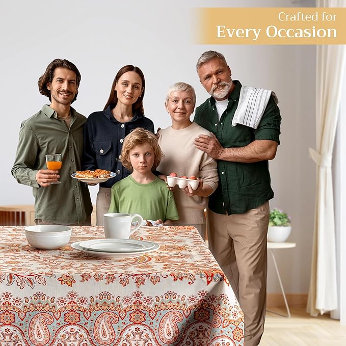 Maison d' Hermine Table Cloth Rectangle Table 100% Cotton 60 x 120 Inches Fall Tablecloth Reusable Everyday Use for Thanksgiving Christmas Decorations Dining Farmhouse Party (Cachemire)