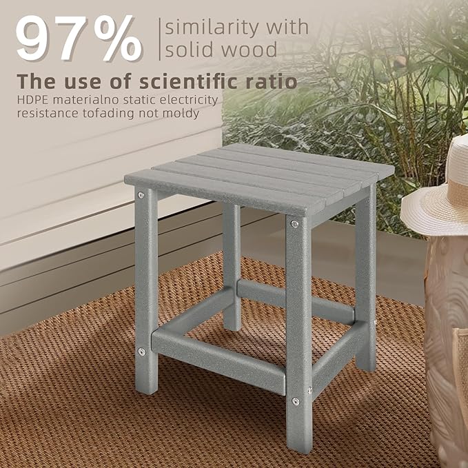 Outdoor Side Tables Adirondack, HDPE Small Table for Patio,Outside End Table for Porch, Deck, Pool, Weather Resistant/Easy Maintenance