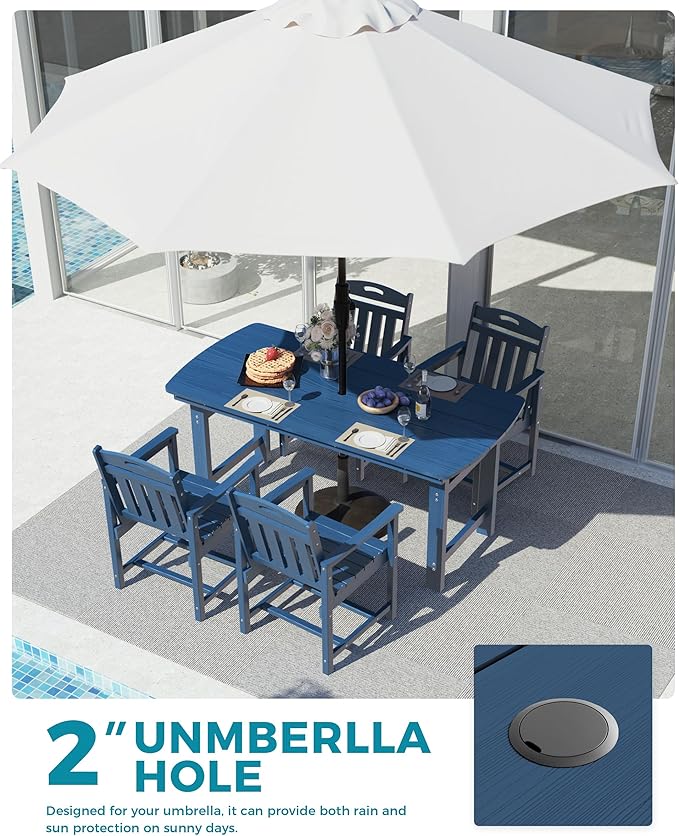 Ciokea HDPE Outdoor Dining Set, 5-Piece Patio Table and Chairs Set with Umbrella Hole, All-Weather Patio Dining Sets for 4, Durable Patio Furniture for Backyard, Garden, Lawn & Poolside, Navy Blue