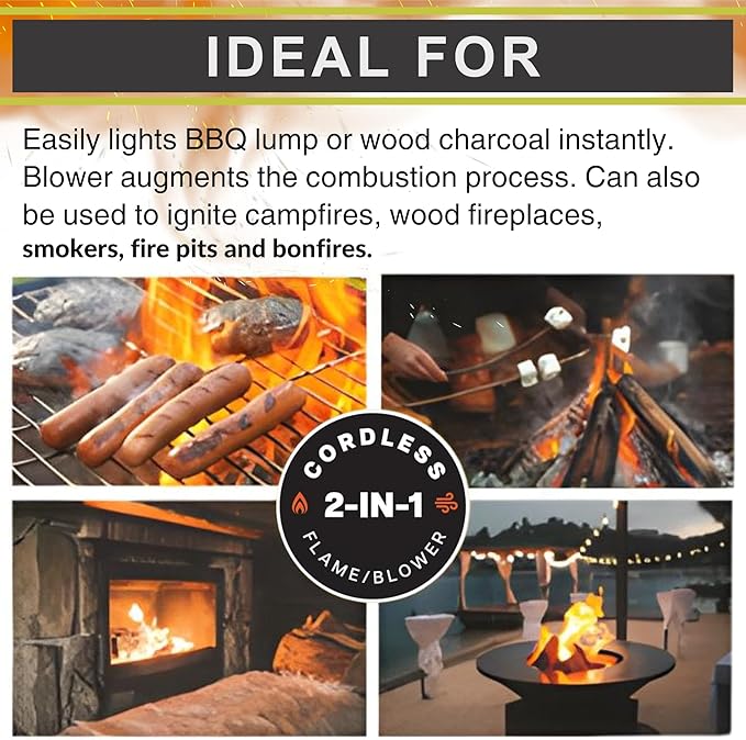 Click2Cook 2-in-1 Dual Nozzle BBQ Lighter & Blower – Refillable Butane Jet Torch & Battery Powered Fan – Professional Fire Starter for Charcoal Grills, Smokers, Fire Pits, & Sous Vide Searing