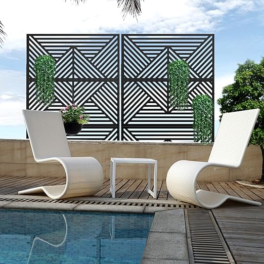 Casaphoria 72" H x 47" W Metal Outdoor Privacy Screen, Freestanding Decorative Divider for Patio, Deck, Balcony, and Garden with Stable Base, Black Zodiac