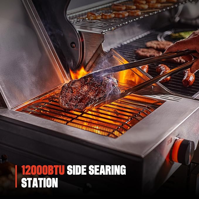Monument Grills 6+1 Burner Smart Tech Propane Gas Grill, Denali 605Pro Stainless Steel Grill 78,000 BTU Outdoor Patio Barbecue Grill with Side Sear Burner, Knob Control, Cover and Rotisserie Kit