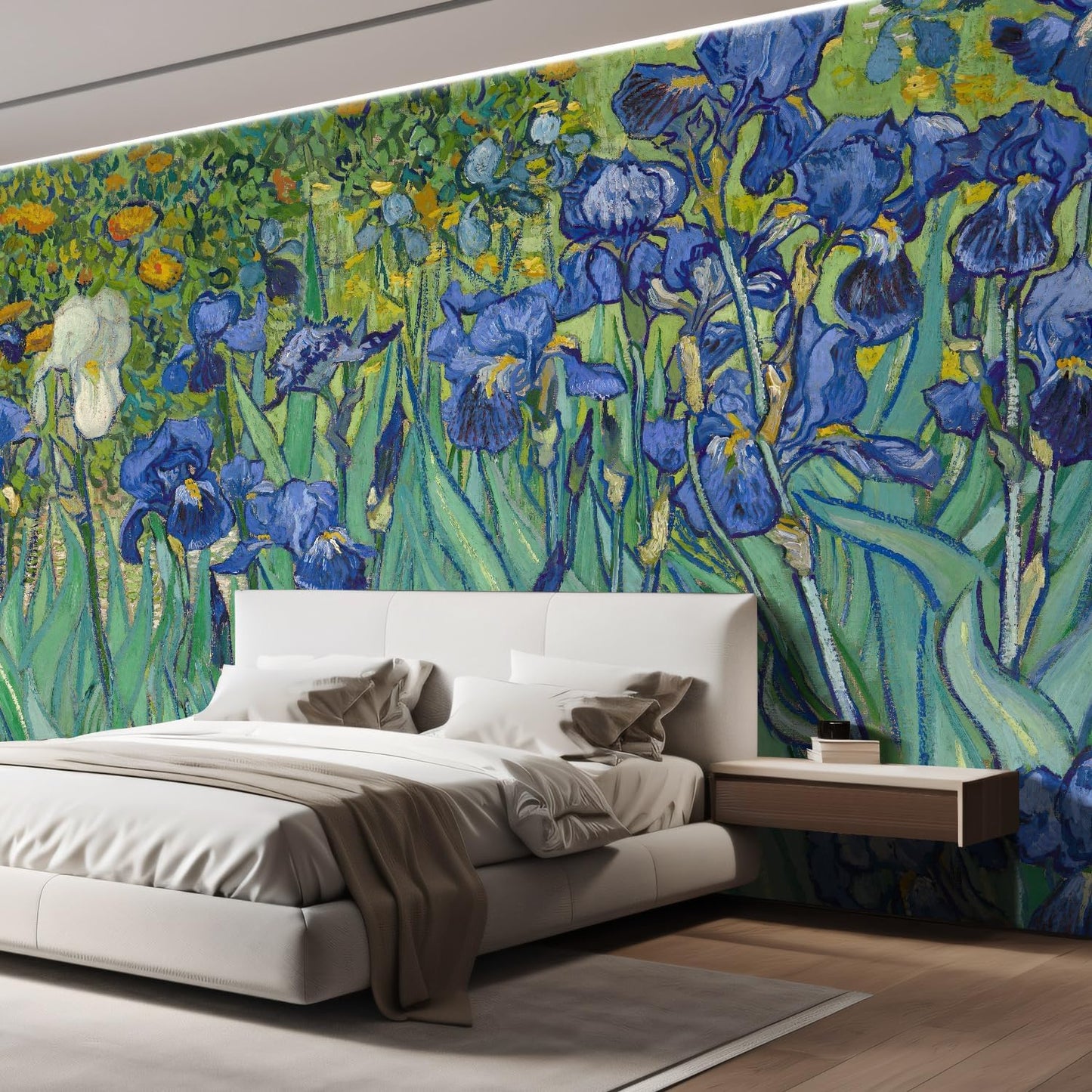 wall26 - Irises by Vincent Van Gogh - Dutch Impressionism - 20th Century Artist - Peel and Stick Large Wall Mural, Removable Wallpaper, Home Decor - 100x144 inches