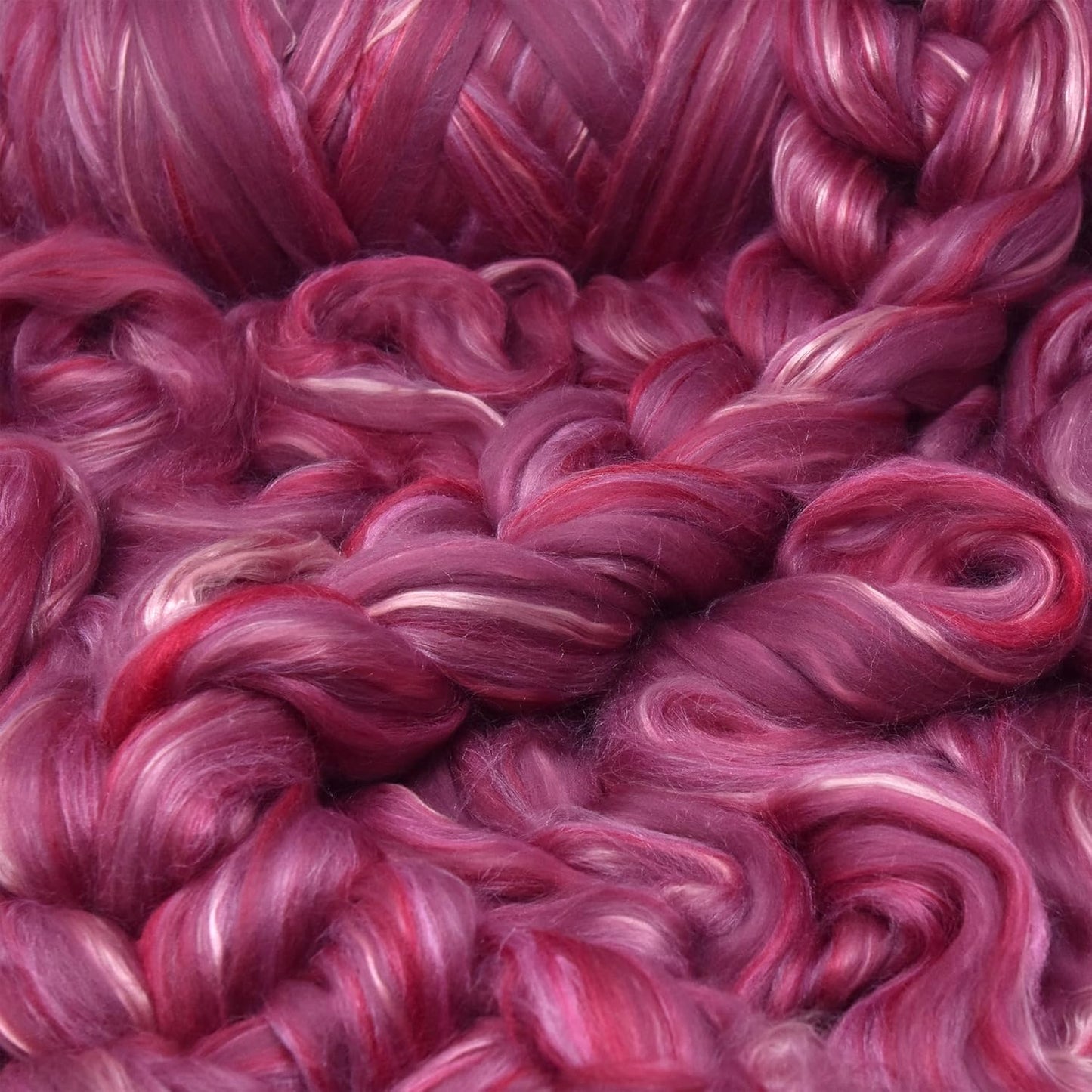 Merino Silk Luxe Tonal Designer Blend. Superfine Merino, Mulberry Silk, Tussah Silk. Top Roving for Spinning or Felting. Majestic Plum 1oz