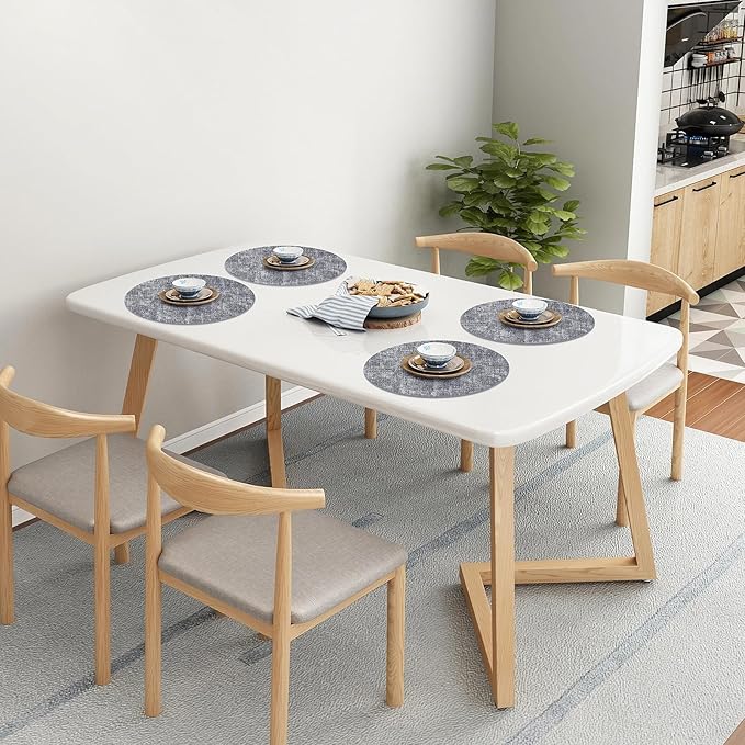 Homaxy Round Faux Leather Placemats and Coasters, Washable Dual-Side Table Mats, Wipeable Heat-Resistant Dining Place Mats for Outdoor and Indoor, Set of 4, Diameter 13 and 3.93 inch, Black & White