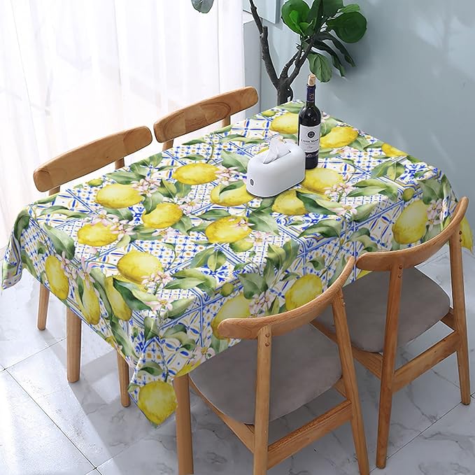 Worltoldb Lemon Tablecloths Polyester Table Cloth for Kitchen Dinning Table Washable Table Cover for Parties Wedding Picnic