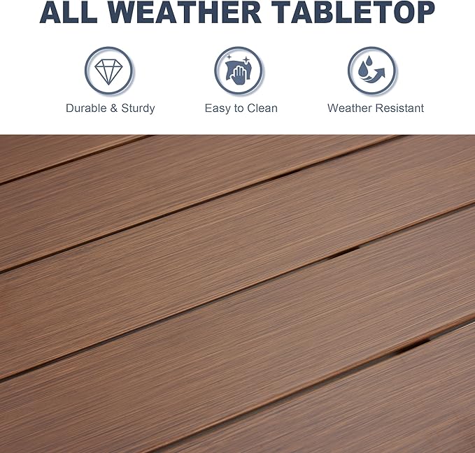 VICLLAX Patio Dining Table, Square Table Metal Outdoor Bistro Table with Rack for Balcony Garden Deck, 28inch Walnut
