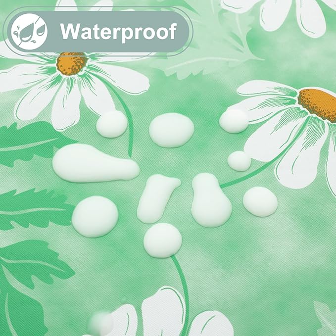 misaya Rectangle Waterproof Vinyl Table Cloth, Wipeable Tablecloth with Flannel Backing, Plastic Table Cover for Dinner, Picnic, Indoor and Outdoor (Green Daisy, 52" x 70")