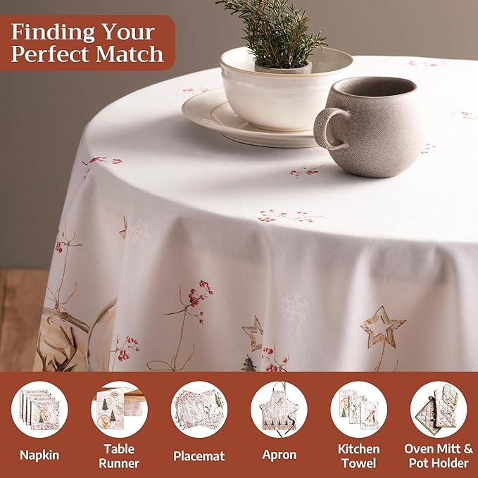 Maison d' Hermine Table Cloth Round Table 100% Cotton 69 Inches Fall Tablecloth Reusable Everyday Use for Thanksgiving Christmas Decorations Dining Farmhouse Party (Mountain Life)
