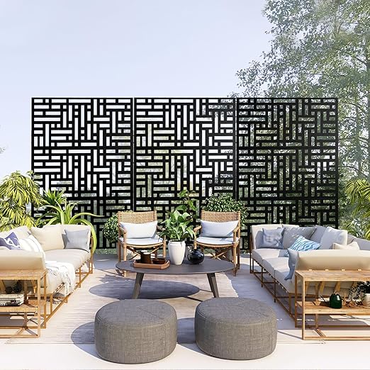 Casaphoria 72" H x 47" W Metal Outdoor Privacy Screen, Freestanding Decorative Divider for Patio, Deck, Balcony, and Garden with Stable Base, Black Helen