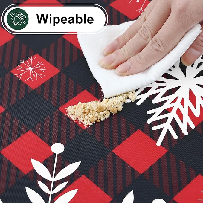 misaya Rectangle Waterproof Vinyl Table Cloth, Wipeable Tablecloth with Flannel Backing, Plastic Table Cover for Dinner, Christmas Party (Red & Black, 60" x 102")