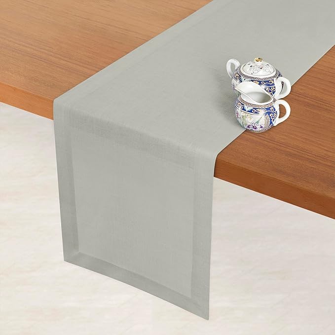 D'Moksha Homes Linen Silver Grey Table Runner 72 Inches Long - 100% Pure Linen 14 x 72 Inch Table Runner for Dining, Winter, Holiday - Machine Washable