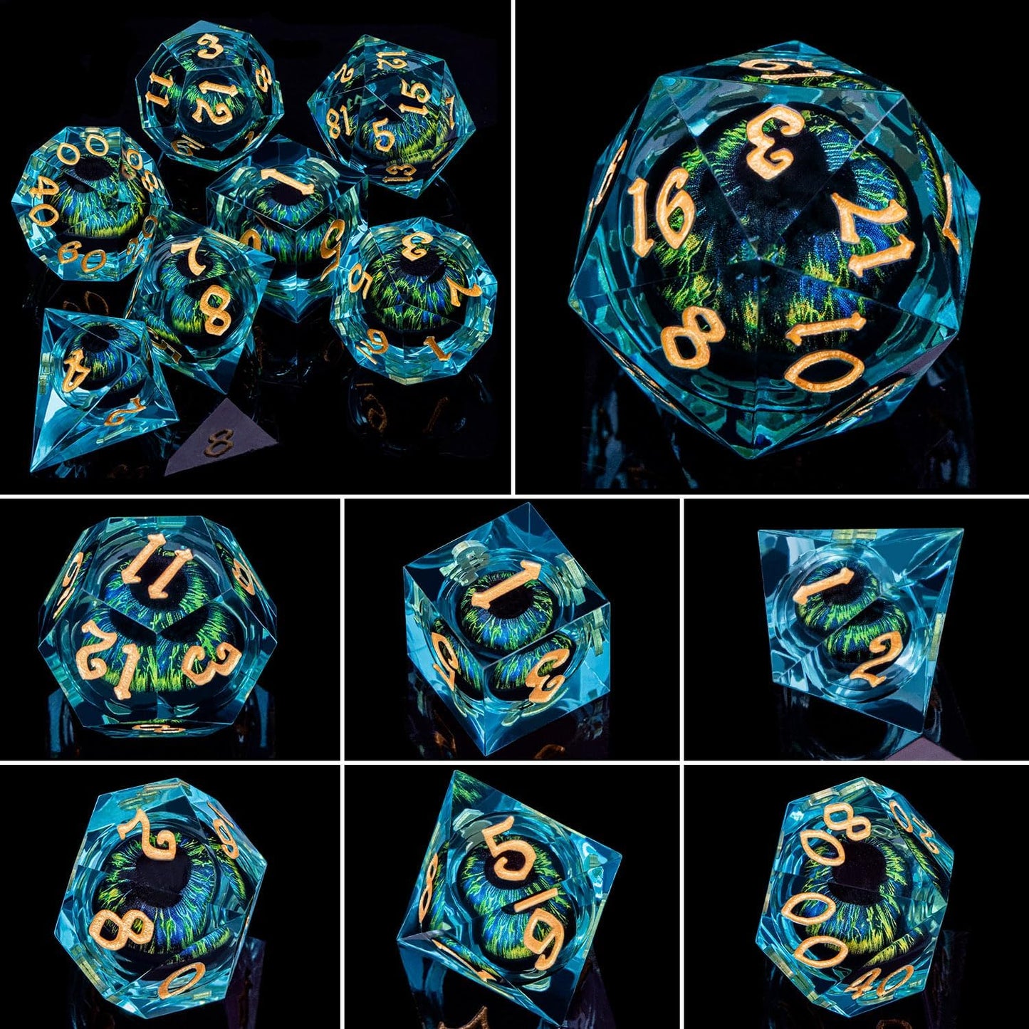 ARUOHHA DND Resin Dice Dragon Eye Dice Liquid Core Red Sharp Edged Dice Set with Gift Box, Polyhedral D and D Dice Set Role Playing Game D20 D12 D10 D8 D6 D4