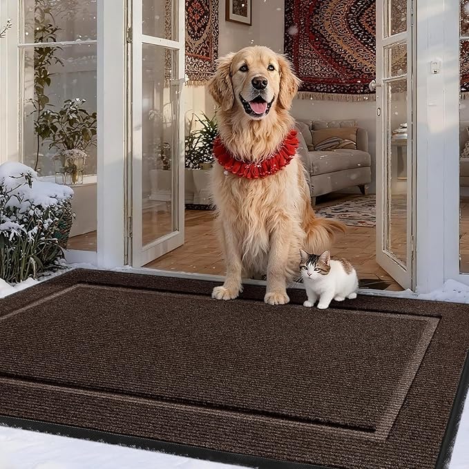 Extra Large Front Door Mat Outside Entrance Indoor Doormat, 60" x 34" Outdoor Mats for Patio Waterproof, Outdoor Door Mats for Outside Entry, Indoor Rugs for Entryway, Sturdy Natural Rubber, Brown
