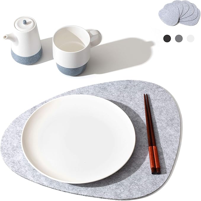 Chillify Table Coaster Set of 6 | Non-Slip, Heat-Resistant, Washable Placemats | Suitable for Outdoor Use | Light Gray, Oval