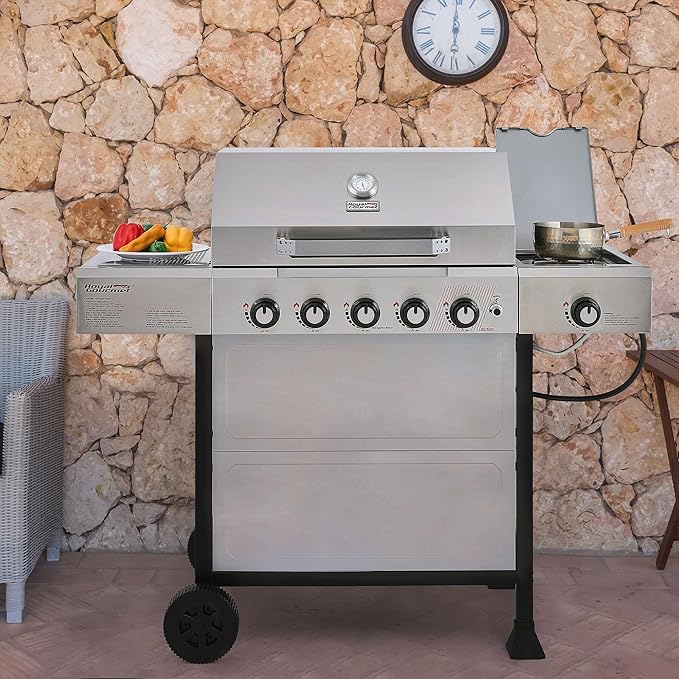 Royal Gourmet GA5401T 5-Burner BBQ Liquid Propane Gas Grill with Side Burner, Stainless Steel 61,000 BTU Output for Patio Garden Picnic Backyard Cooking, Silver