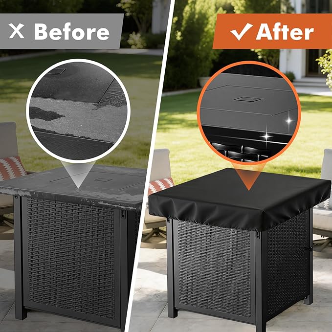Outdoor Fire Pit Cover Rectangular, 44"L x 26"W x 4"H Waterproof Fire Pit Cover for Rectangular Fire Pit Tables, Industrial-Grade 3-Layer Structure 600D Fabric, UV Proof & Tear-Resistant Cover
