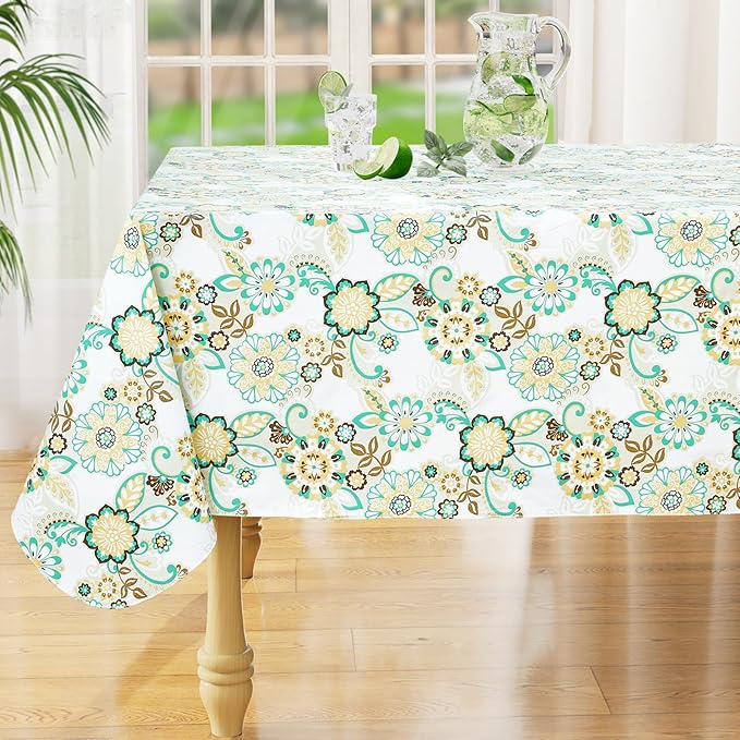 misaya Rectangle Waterproof Vinyl Table Cloth, Wipeable Tablecloth with Flannel Backing, Plastic Table Cover for Dinner, Picnic, Indoor and Outdoor (Paisley Flower, 60" x 84")