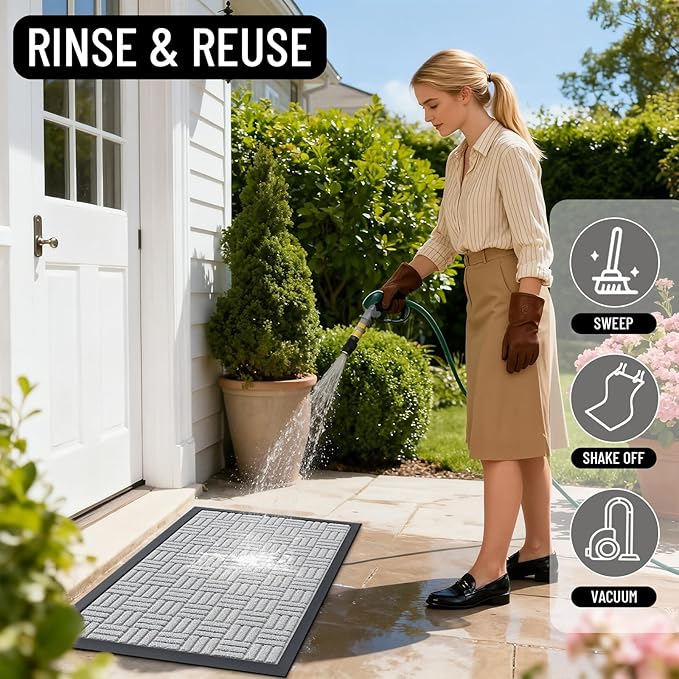 OLANLY Front Door Mat Outside Entrance 71x23, Absorbent, Heavy Duty Sturdy Natural Rubber Doormat Indoor Outdoor, Non-Slip, Stain and Fade Resistant, Low Profile Floor Mat for Entryway, Light Gray