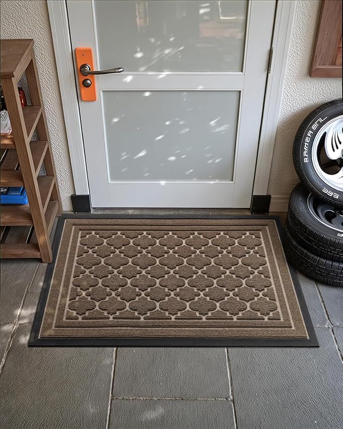 Color&Geometry Large Front Door Mat Outside Entrance, Heavy Duty Non Slip Low Profile Doormat for Entryway, Trap Dirt and Moisture Welcome Mats All-Weather, Easy Clean, Patio, Garage, 36"x60" Brown